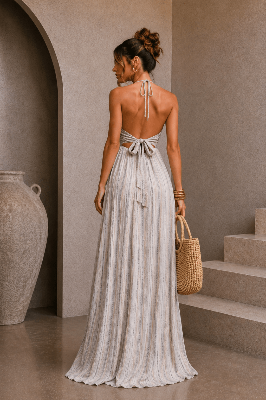 White & Black Striped Maxi Dress