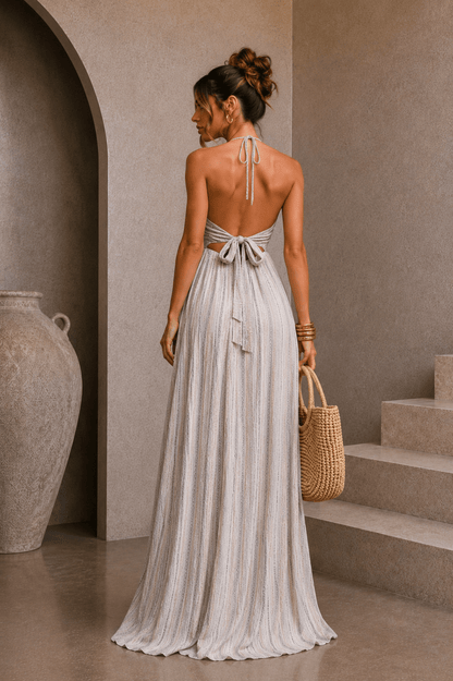 White & Black Striped Maxi Dress