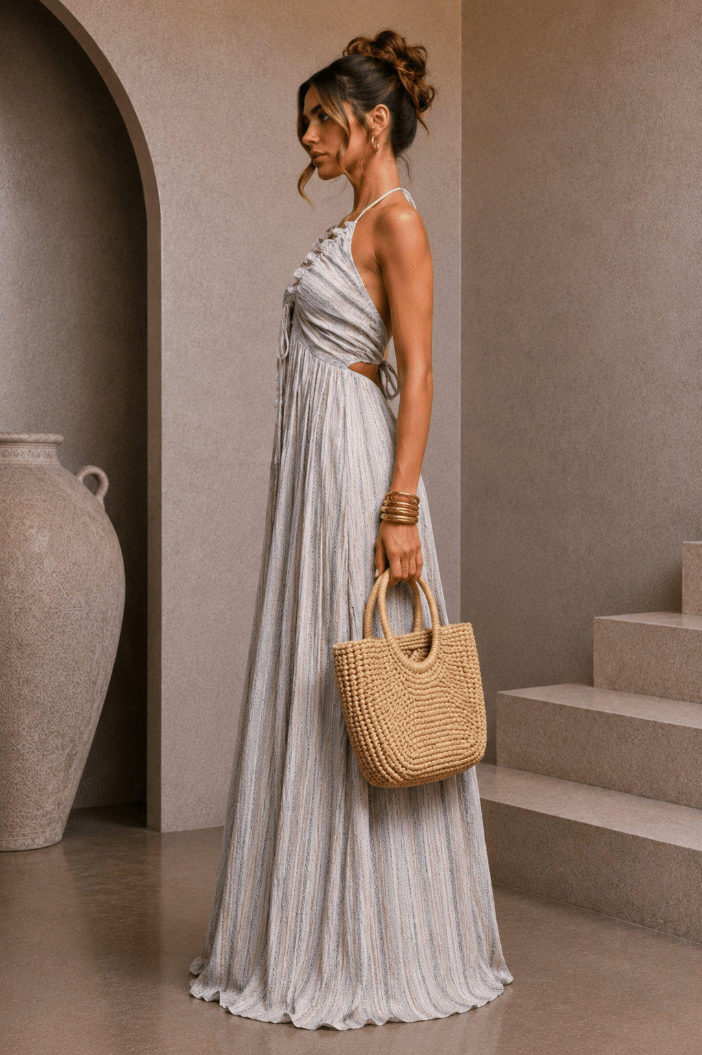 White & Black Striped Maxi Dress