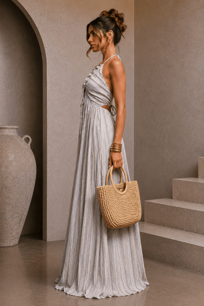 White & Black Striped Maxi Dress