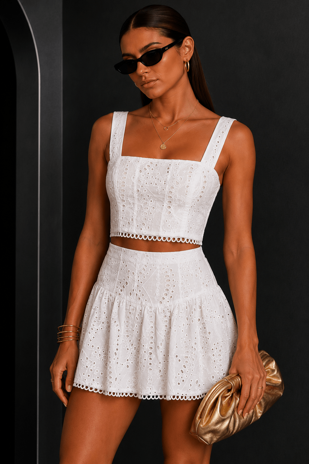 White Embroidery Skirt Set