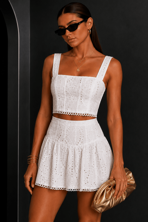 White Embroidery Skirt Set
