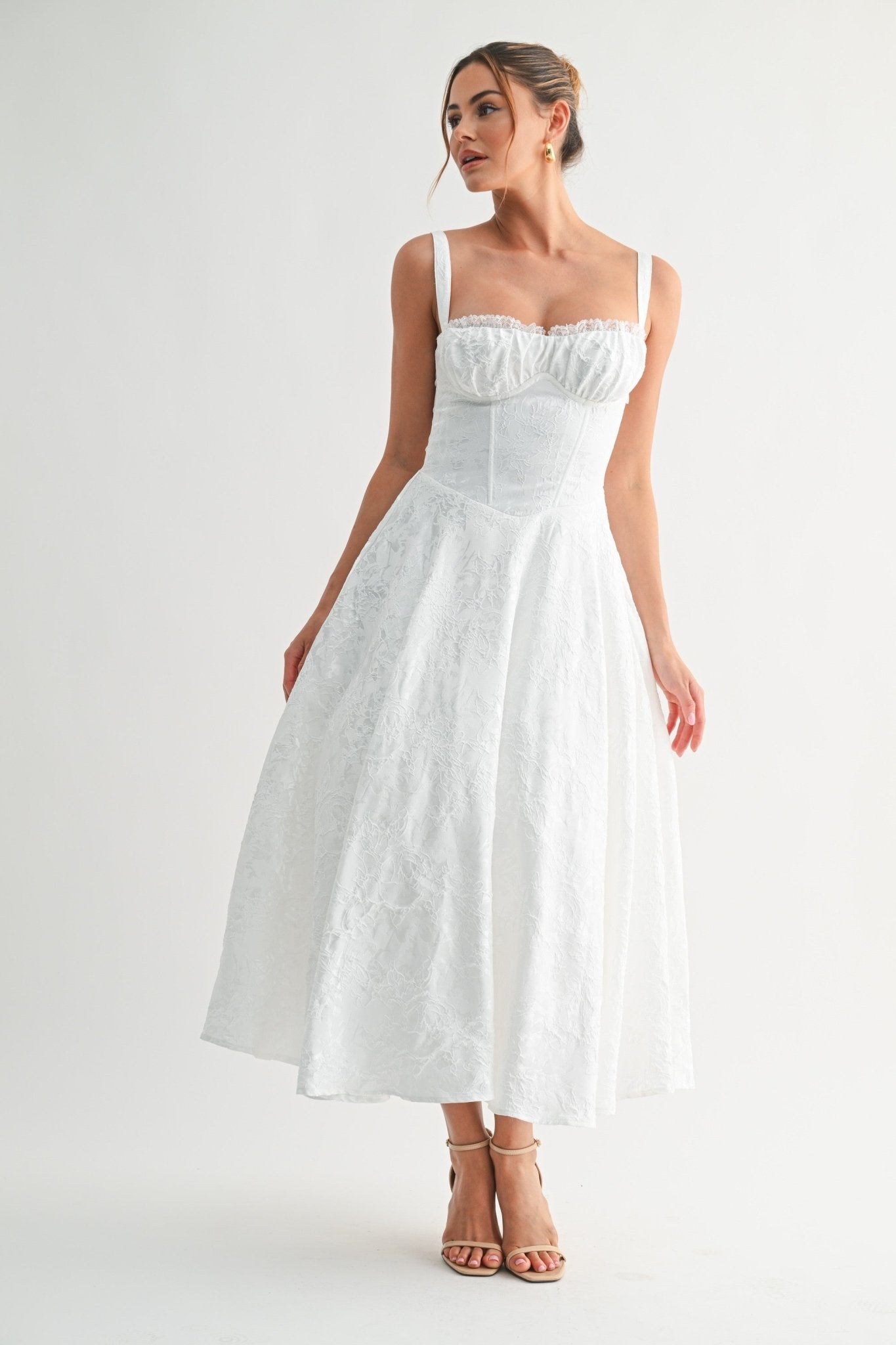 White Fleur Corset Midi Dress