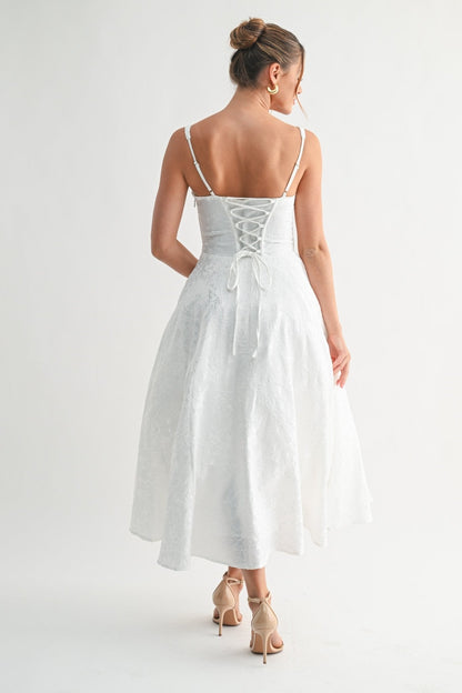 White Fleur Corset Midi Dress