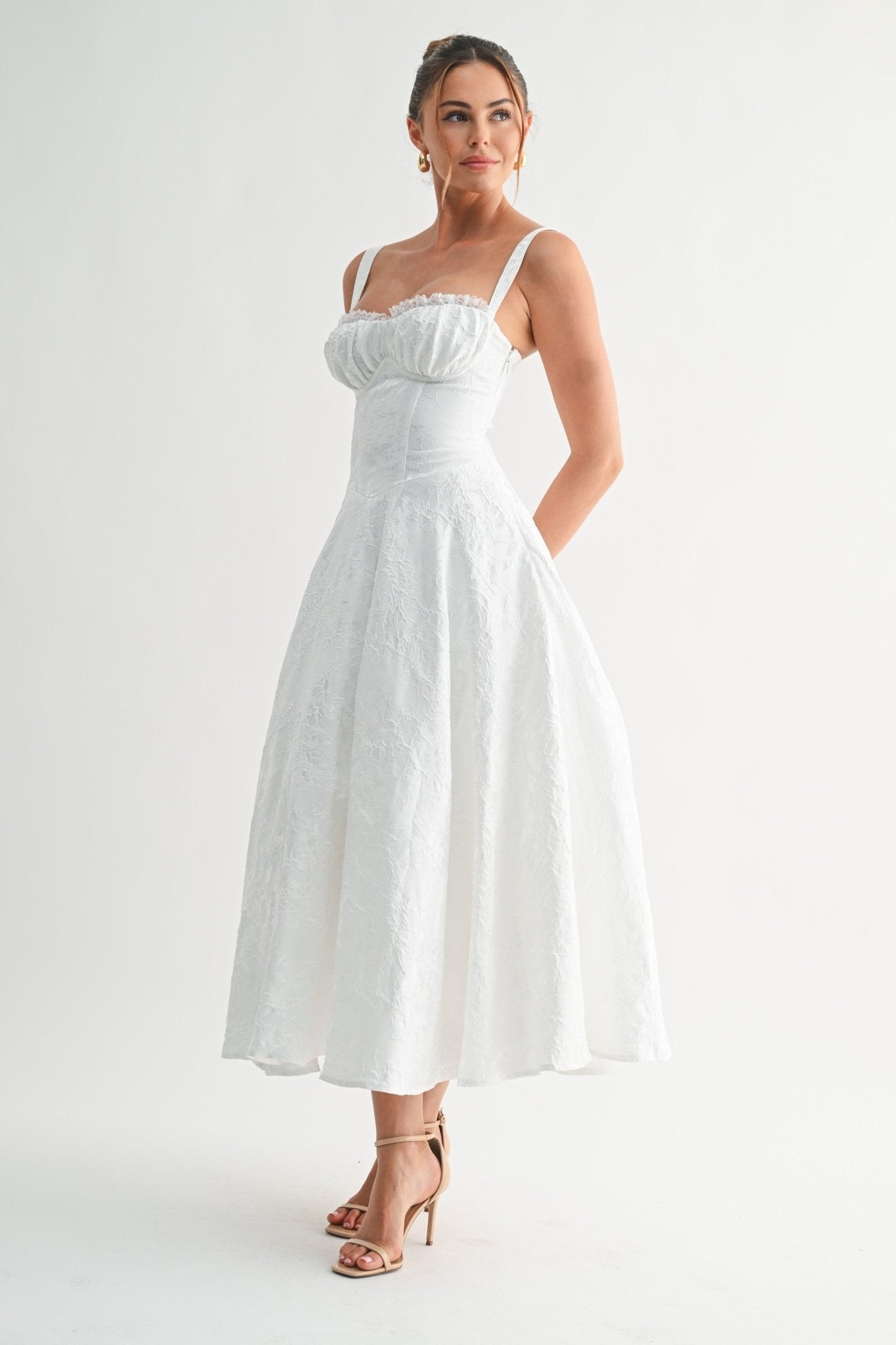 White Fleur Corset Midi Dress