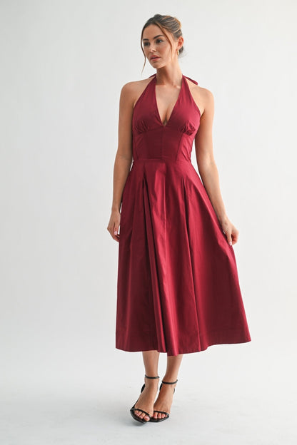 White Halter Manhattan Tie-back Midi Dress