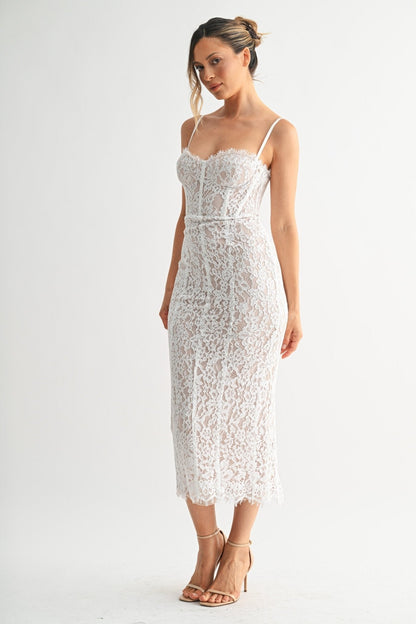 White Lace Corset Midi Dress