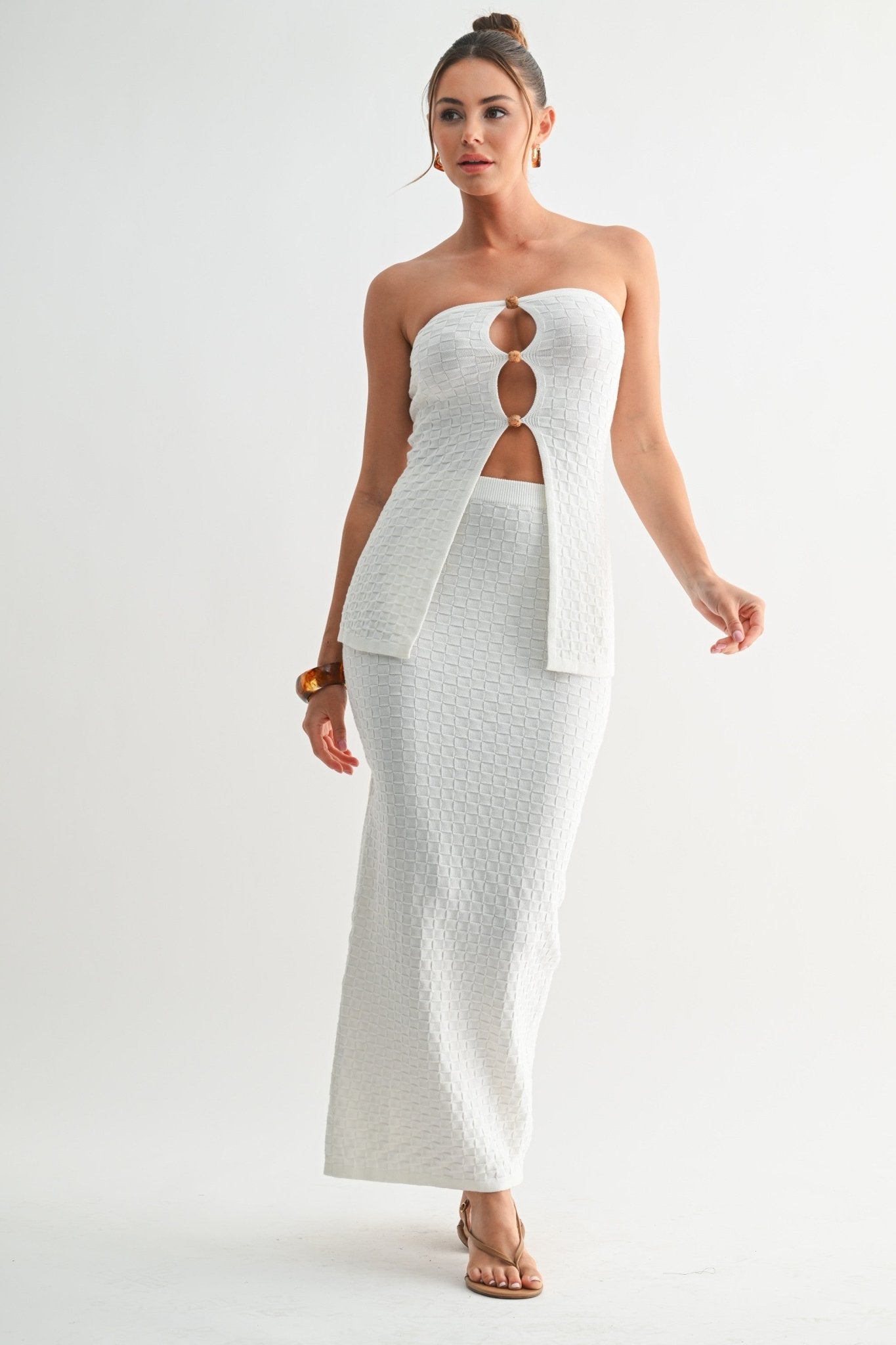 White Solene Textured Knit Set