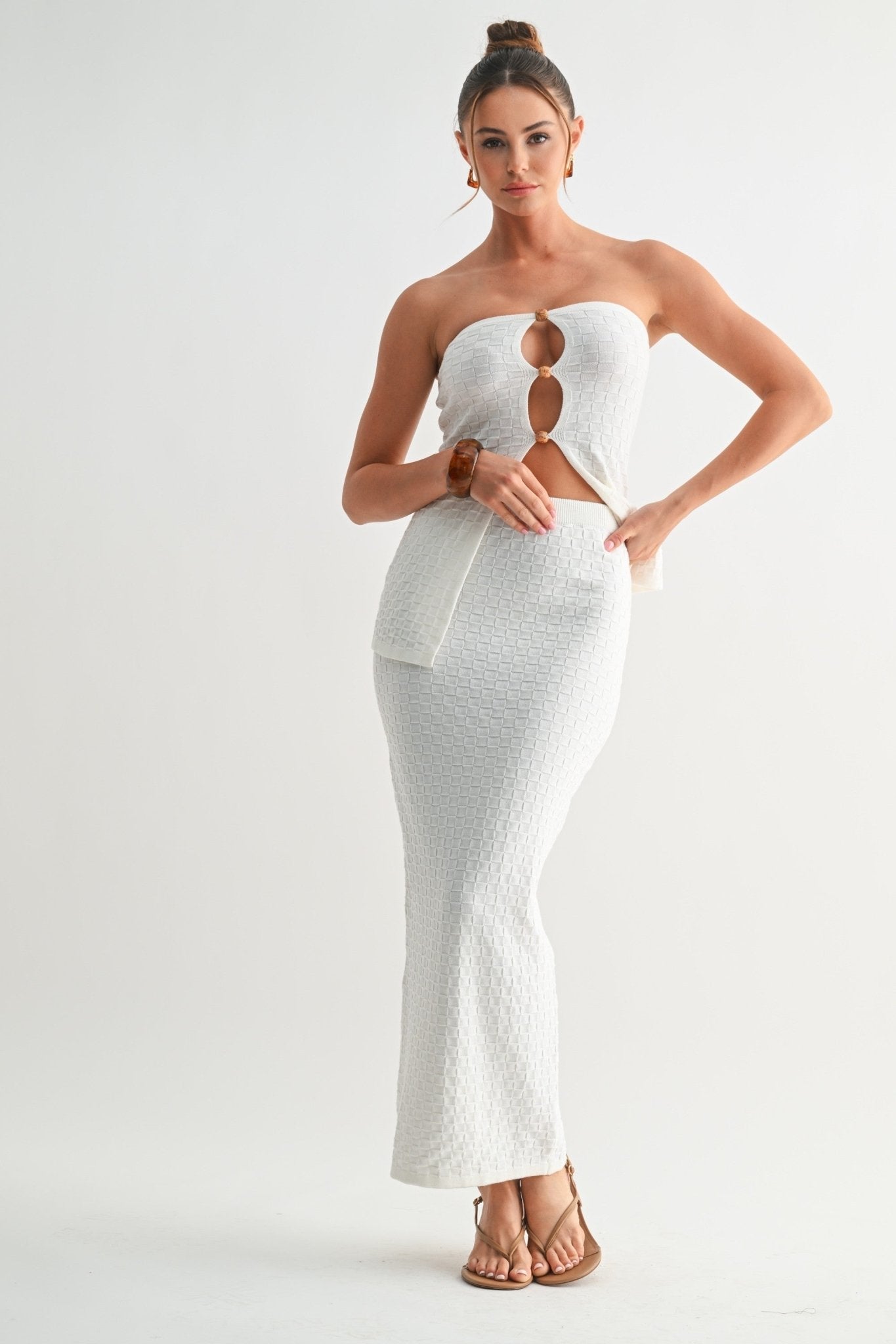 White Solene Textured Knit Set
