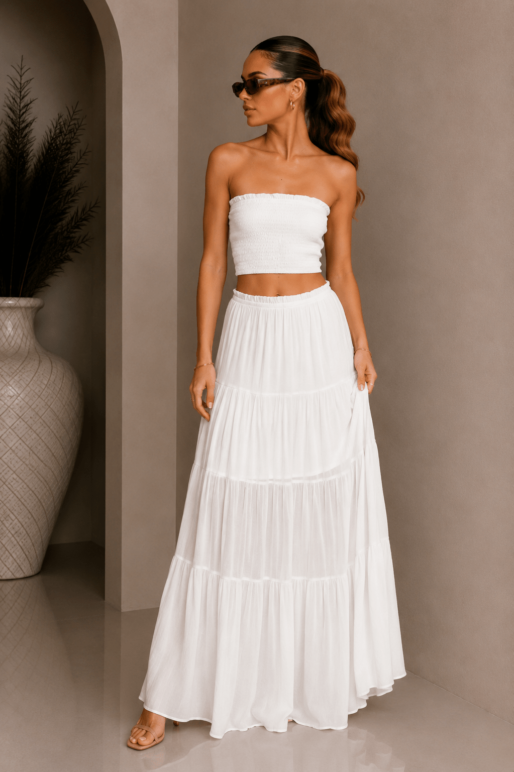 White Strapless Top & Maxi Skirt Set