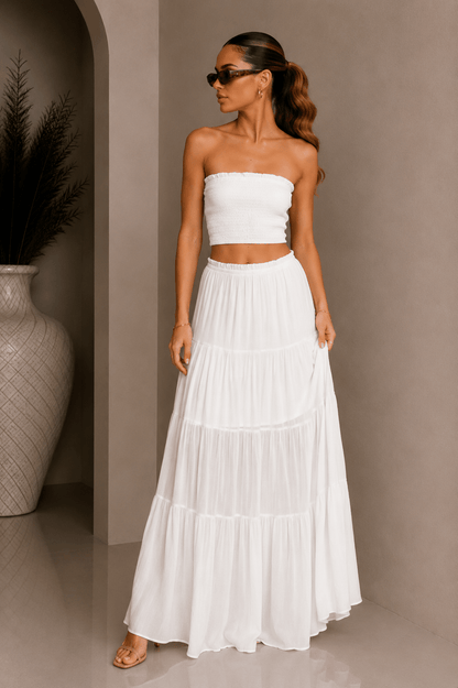 White Strapless Top & Maxi Skirt Set