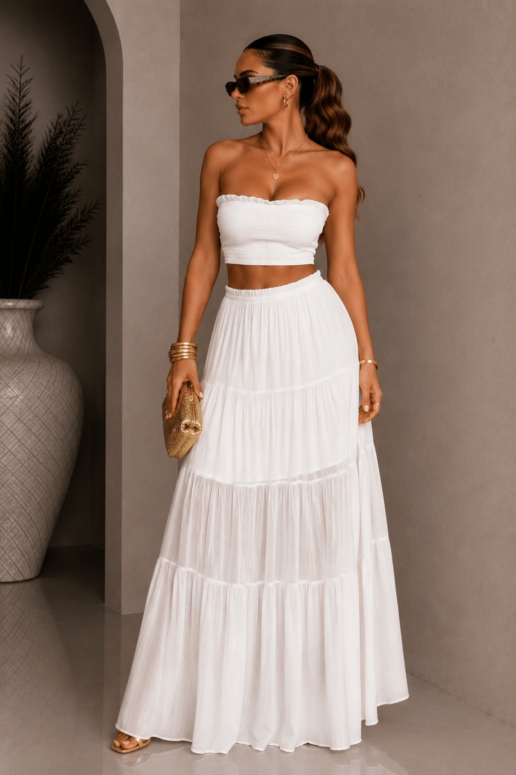 White Strapless Top & Maxi Skirt Set