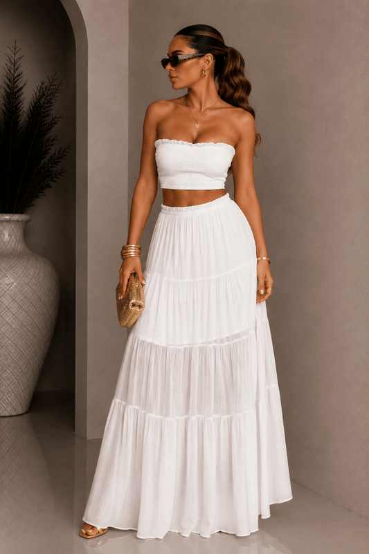 White Strapless Top & Maxi Skirt Set