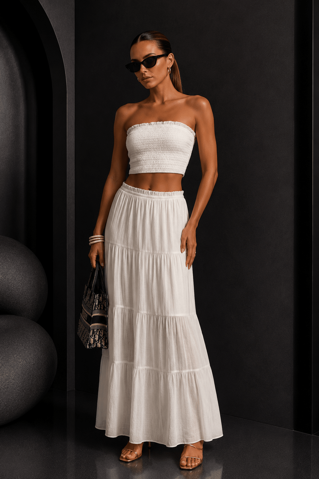 White Strapless Top & Maxi Skirt Set