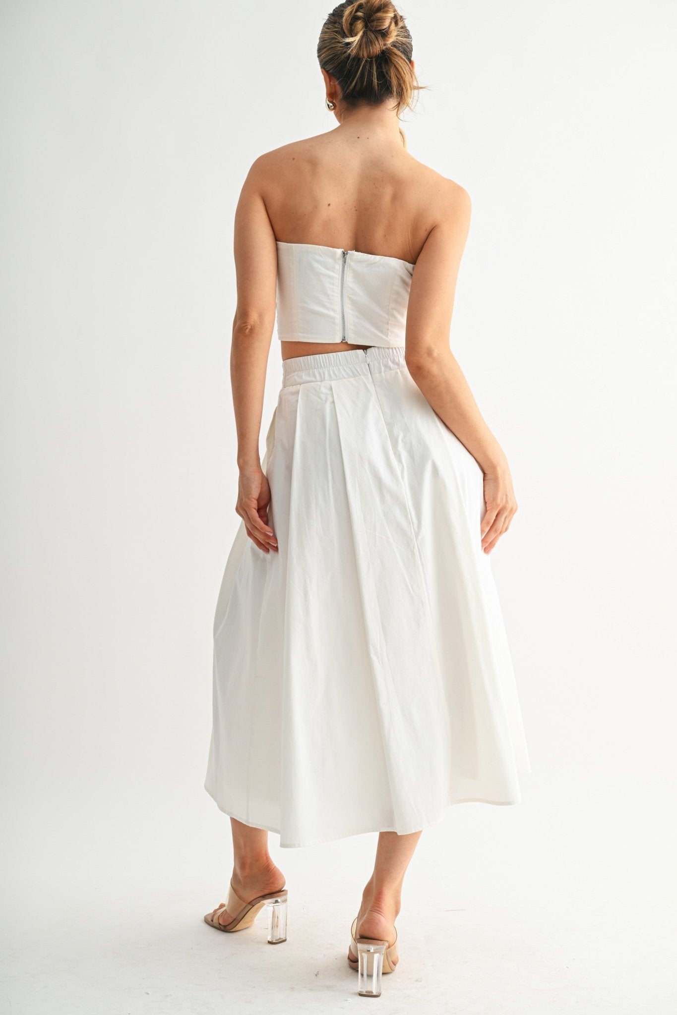 White Tied Pleat Skirt Set