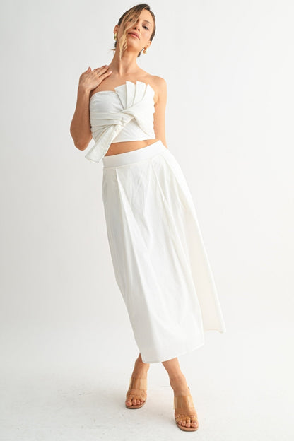 White Tied Pleat Skirt Set