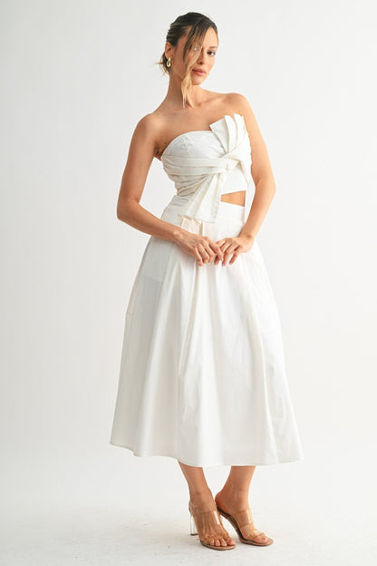 White Tied Pleat Skirt Set
