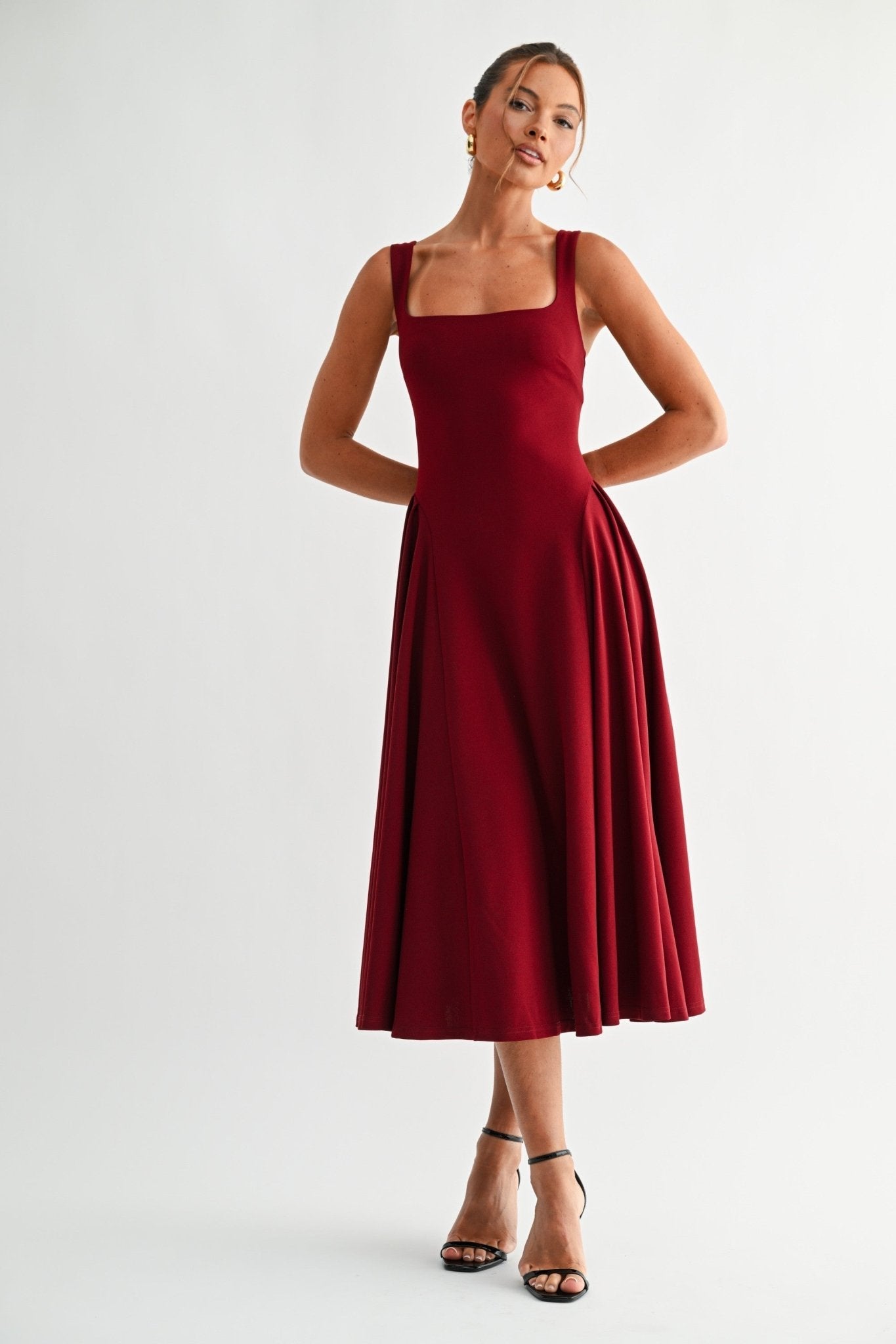 Wine Burgundy Lyra Muse Midi Dress