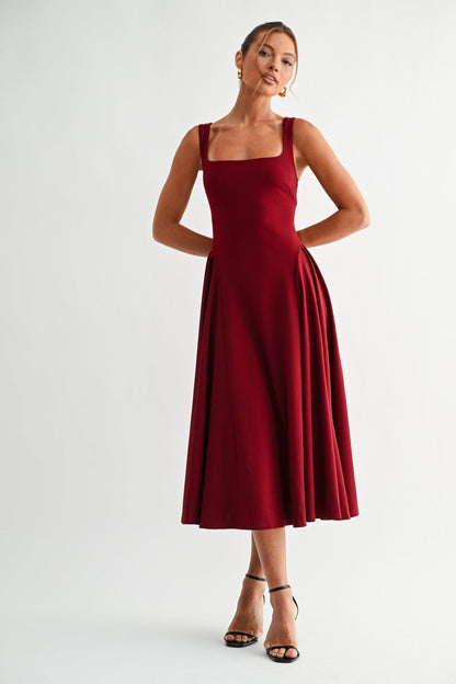 Wine Burgundy Lyra Muse Midi Dress