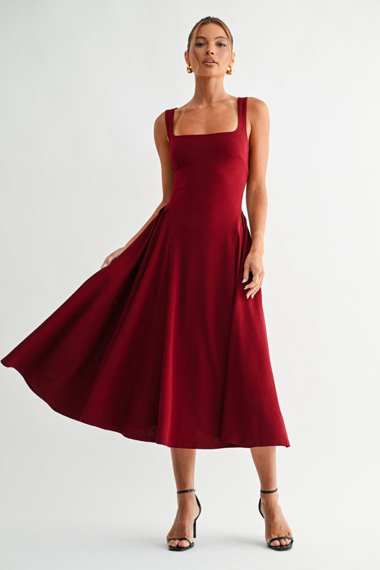 Wine Burgundy Lyra Muse Midi Dress